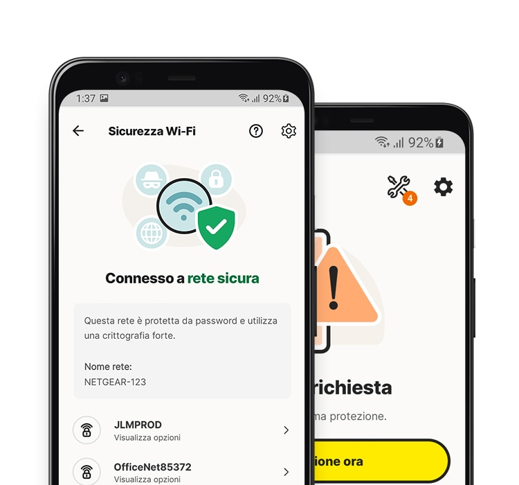 App Sicurezza Wi-Fi su un tablet e un telefono